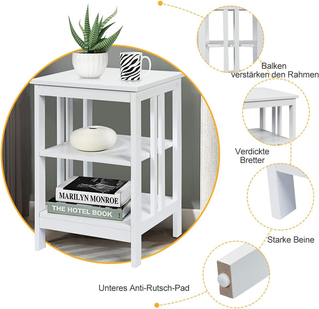 COSTWAY Nachttisch 3 Ebenen, Beistelltisch Nachtschrank, Sofatisch Couchtisch für Schlafzimmer, Wohn
