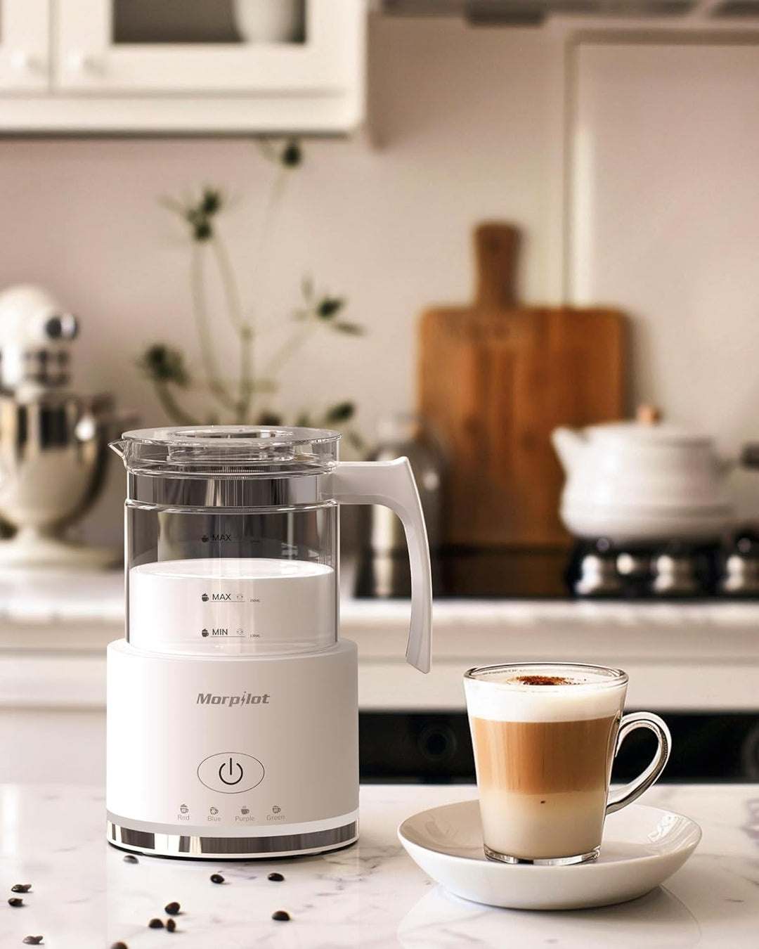 Morpilot Milchaufschäumer Elektrisch, 4 in 1 Milchschäumer für Heisser und Kalter, 600W 500ml, Spülm