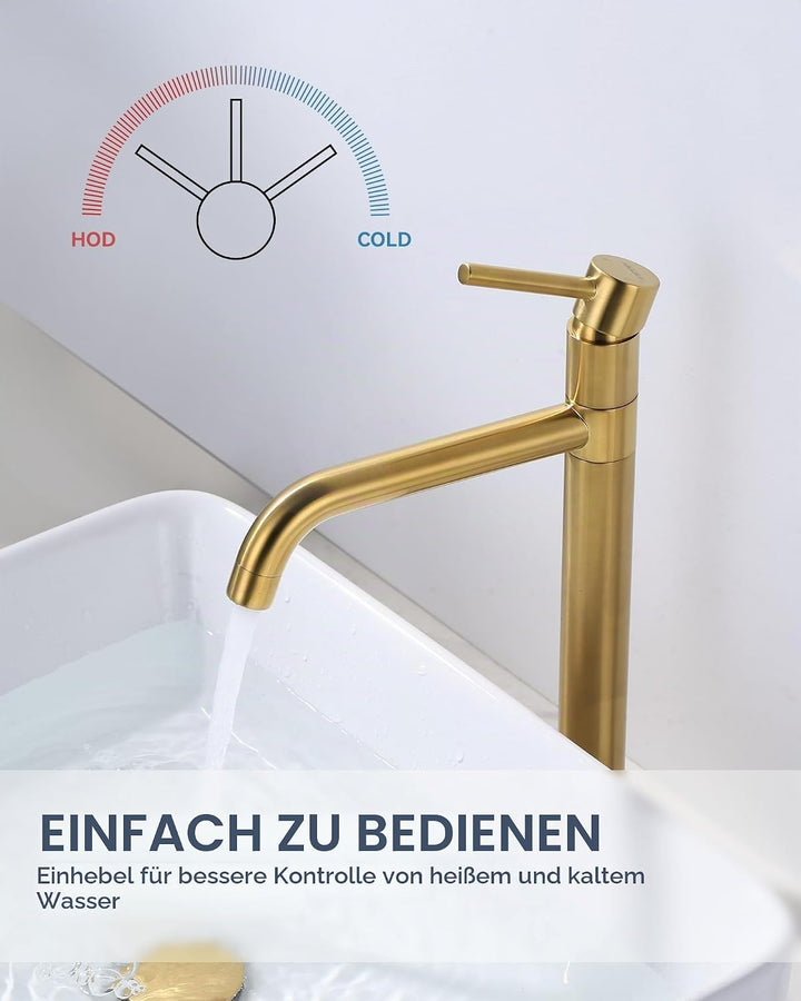 ARCORA Wasserhahn Bad,Hochdruck Waschtischarmatur Hoch aus Kupfer 360° Schwenkbar mit Auslauf Höhe 2