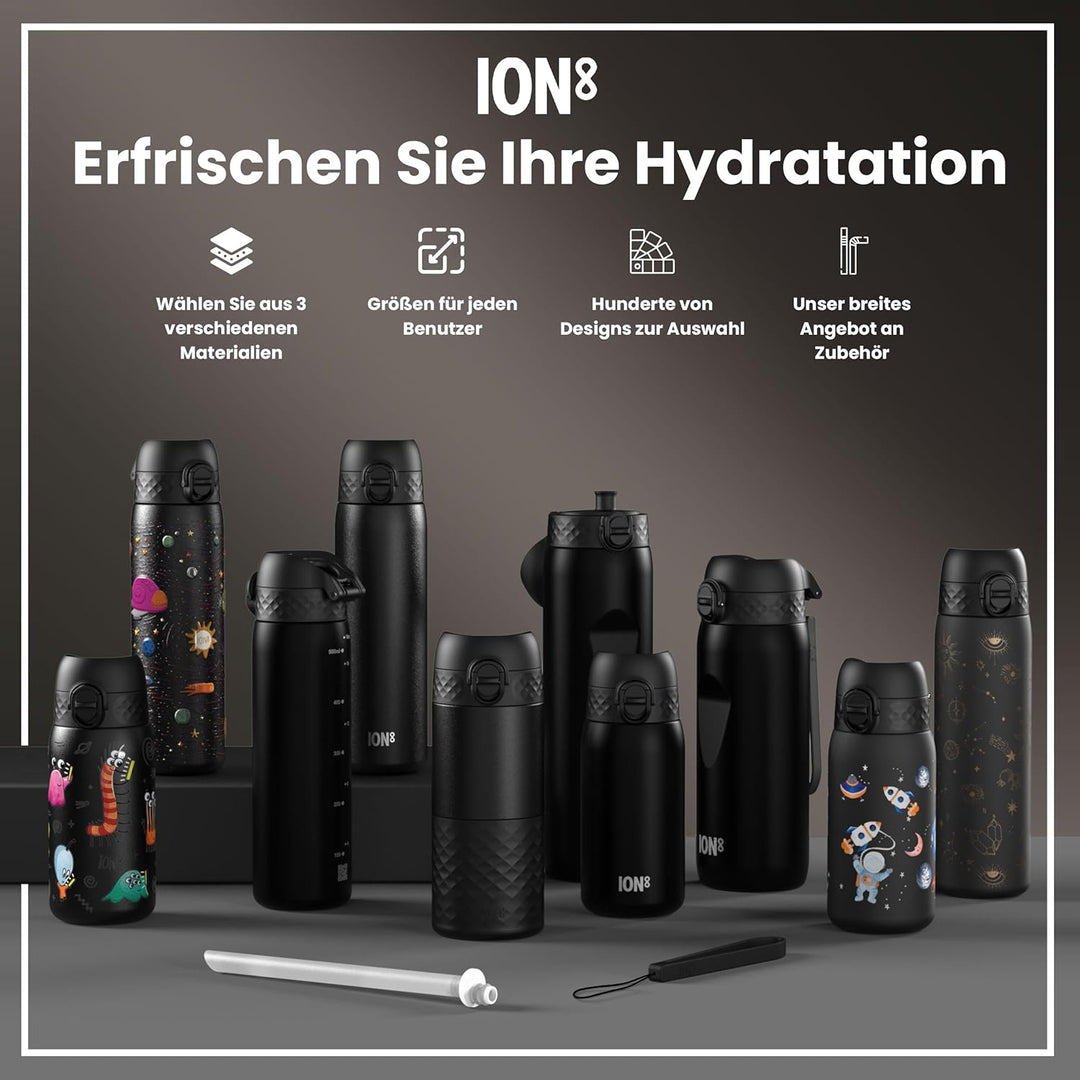 ion8 Vakuumisolierte Edelstahl-Trinkflasche, 500 ml, Auslaufsicher, Einhandöffnung, Sichere Verriege