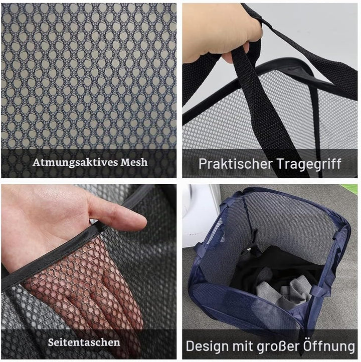 4Pcs Mesh Falten Wäschekörbe, 75L grosse Pop-up Wäsche Hamper Bins zusammenklappbar mit Griffen und