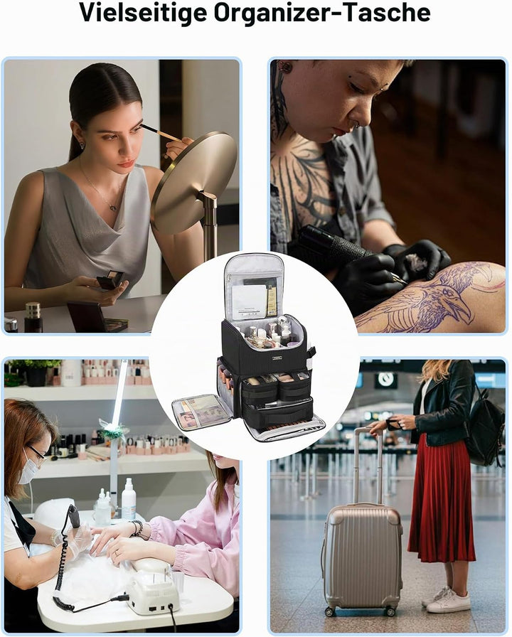 Relavel Makeup-Rucksack, grosse Make-up-Tasche mit 3 klaren Sets, Doppelwandige professionelle Kosme