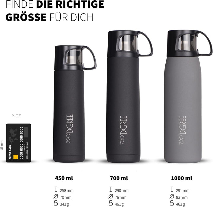 720°DGREE Thermoskanne mit Becher “Follow” - 450ml, 700ml, 1l - Auslaufsicher, BPA-Frei - Edelstahl