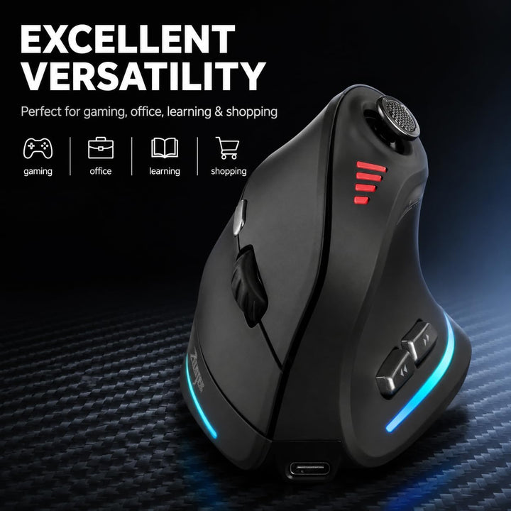 Kabellose Ergonomische Maus mit Joystick, vertikale Bluetooth-Gaming-Maus, 12 programmierbare Tasten