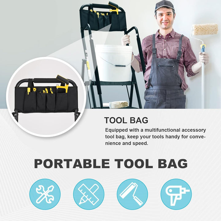 HBTower Leiter 4 Stufen, Trittleiter mit Handläufen, klappbarer Tritthocker mit ansteckbarer Werkzeu