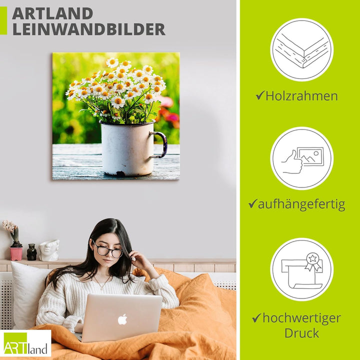 ARTland Leinwandbilder Wandbild Bild auf Leinwand 40x40 cm Botanik Blumen Gänseblümchen Fotografie G