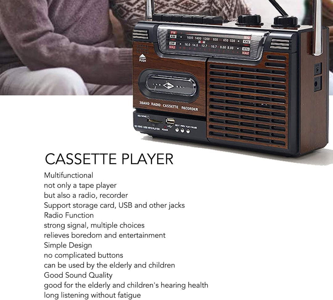 Zunate Kassettenspieler-Boombox, Tragbares AM/FM-Radio, Kassettenrekorder mit Stereolautsprecher und