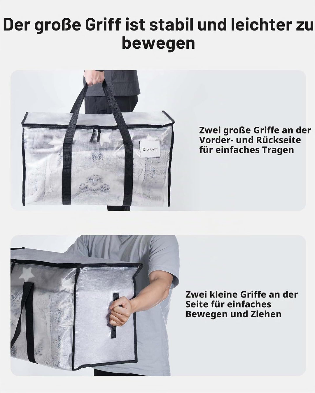 6 Stück 90L Aufbewahrungstasche, Grosse Transparente Umzugstaschen mit Reissverschluss Griff Faltbar