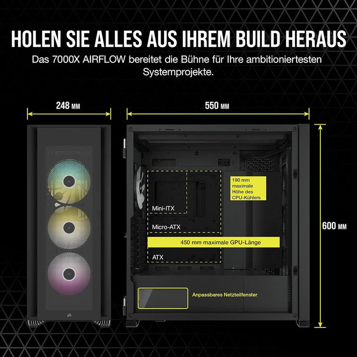 Corsair iCUE 7000X RGB Full-Tower-ATX-PC-Gehäuse (Drei Scheiben aus Gehärtetem Glas, Vier 140-mm-RGB