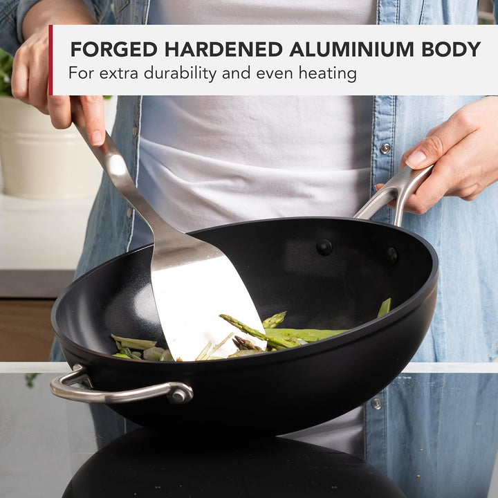 KitchenAid Forged Hardened Wok (30cm/5L), hart anodisiert, PFAS-freie keramische Antihaftbeschichtun