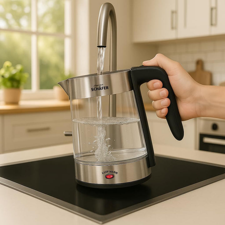 Teekocher Wasserkocher Edelstahl - Silber - mit Teesieb Abschaltautomatik und Warmhaltefunktion - 2,