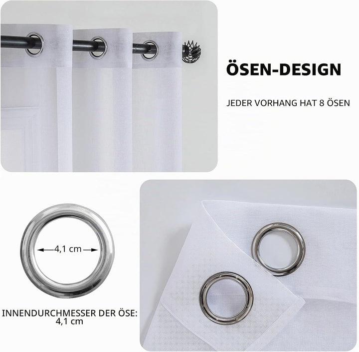 MIULEE 2er Set Sheer Voile Vorhang mit Ösen Transparente Gardine aus Voile Polyester Ösenschal Trans