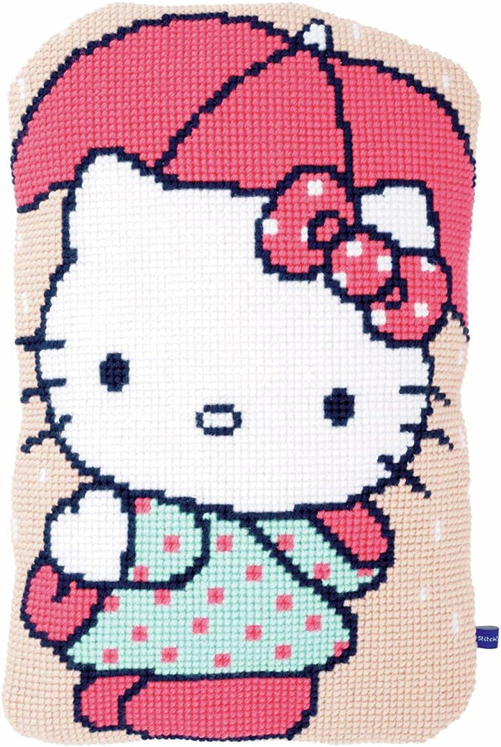 Vervaco Geformtes Schirm Kreuzstichkissen/Stickkissen vorgedruckt, Baumwolle, Hello Kitty: Under Umb