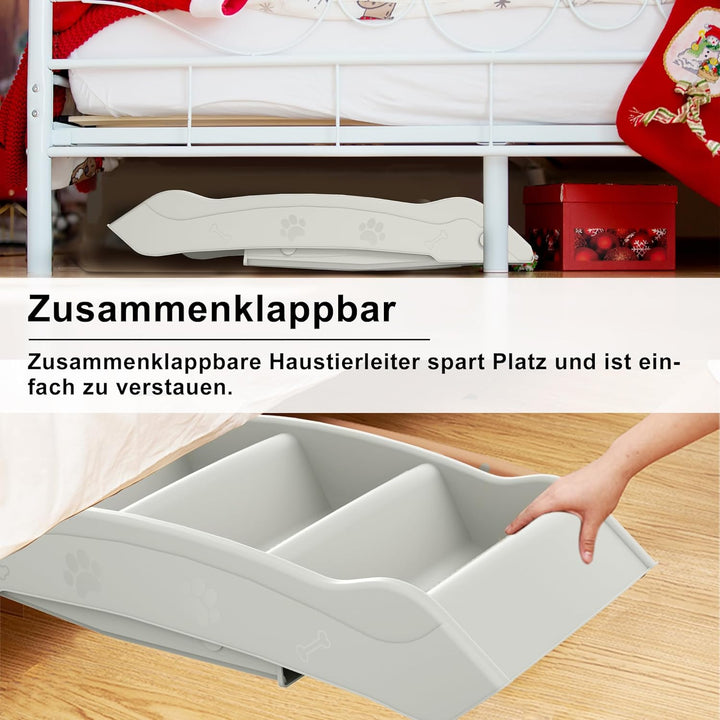 Hundetreppe Haustiertreppe 4 Stufen mit Teppichboden,Hunderampe klappbar,Kunststoff Katzentreppe fal