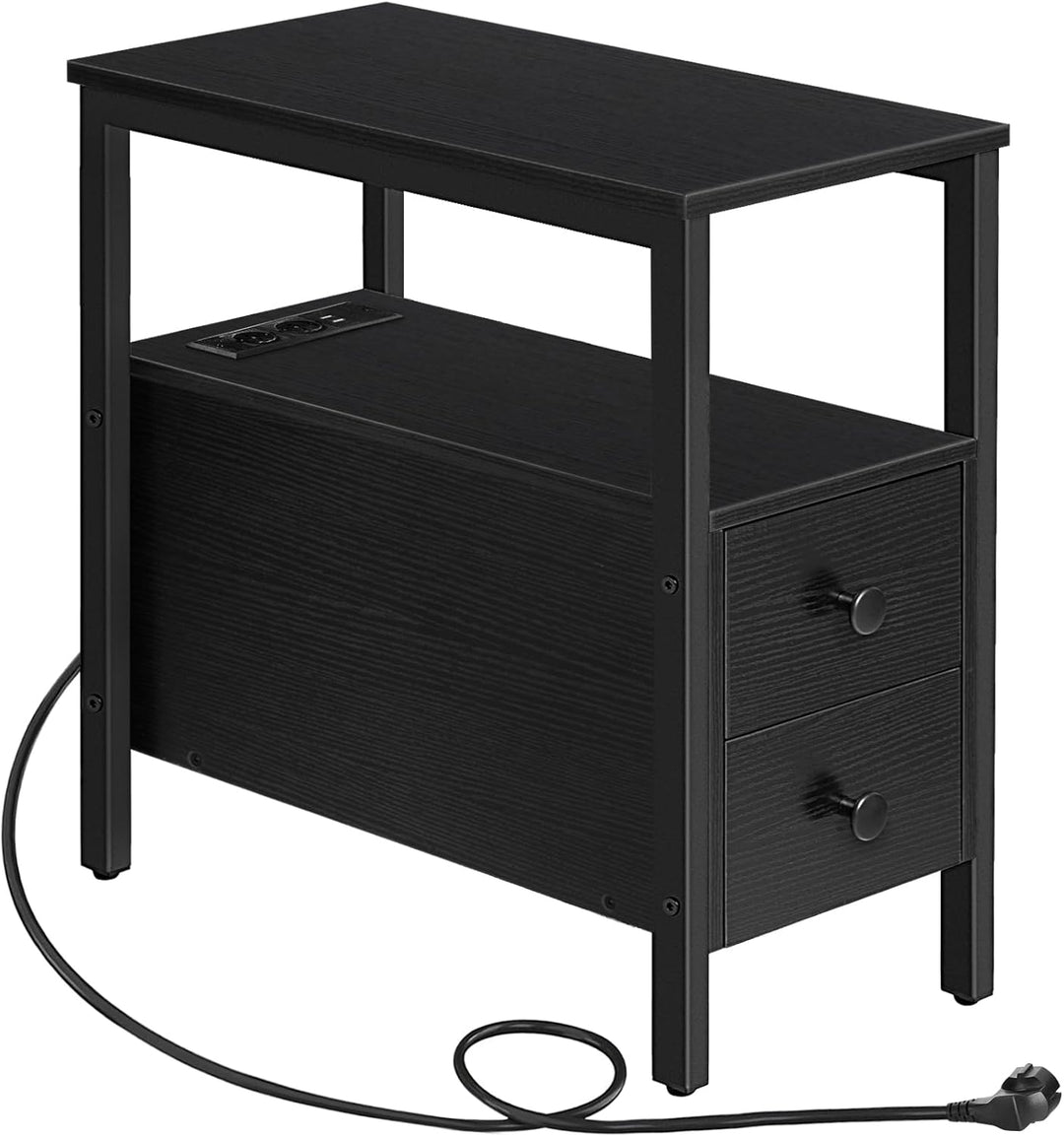 HOOBRO Beistelltisch mit Ladestation, Sofatisch mit 2 Schubladen und USB-Anschluss und Steckdose, Na