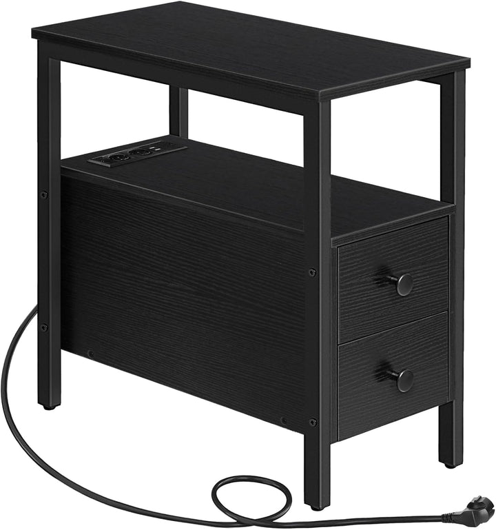 HOOBRO Beistelltisch mit Ladestation, Sofatisch mit 2 Schubladen und USB-Anschluss und Steckdose, Na