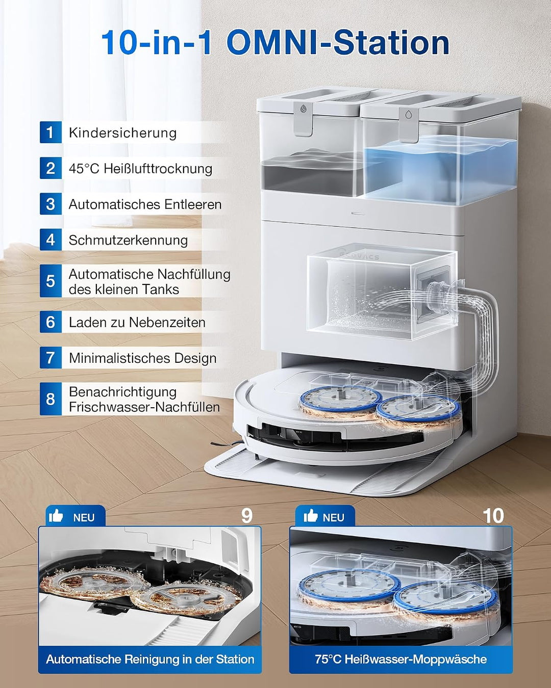 ECOVACS T50 Omni Gen2 Saugroboter mit Wischfunktion 21.000 Pa, ZeroTangle Silberweiss, Silberweiss