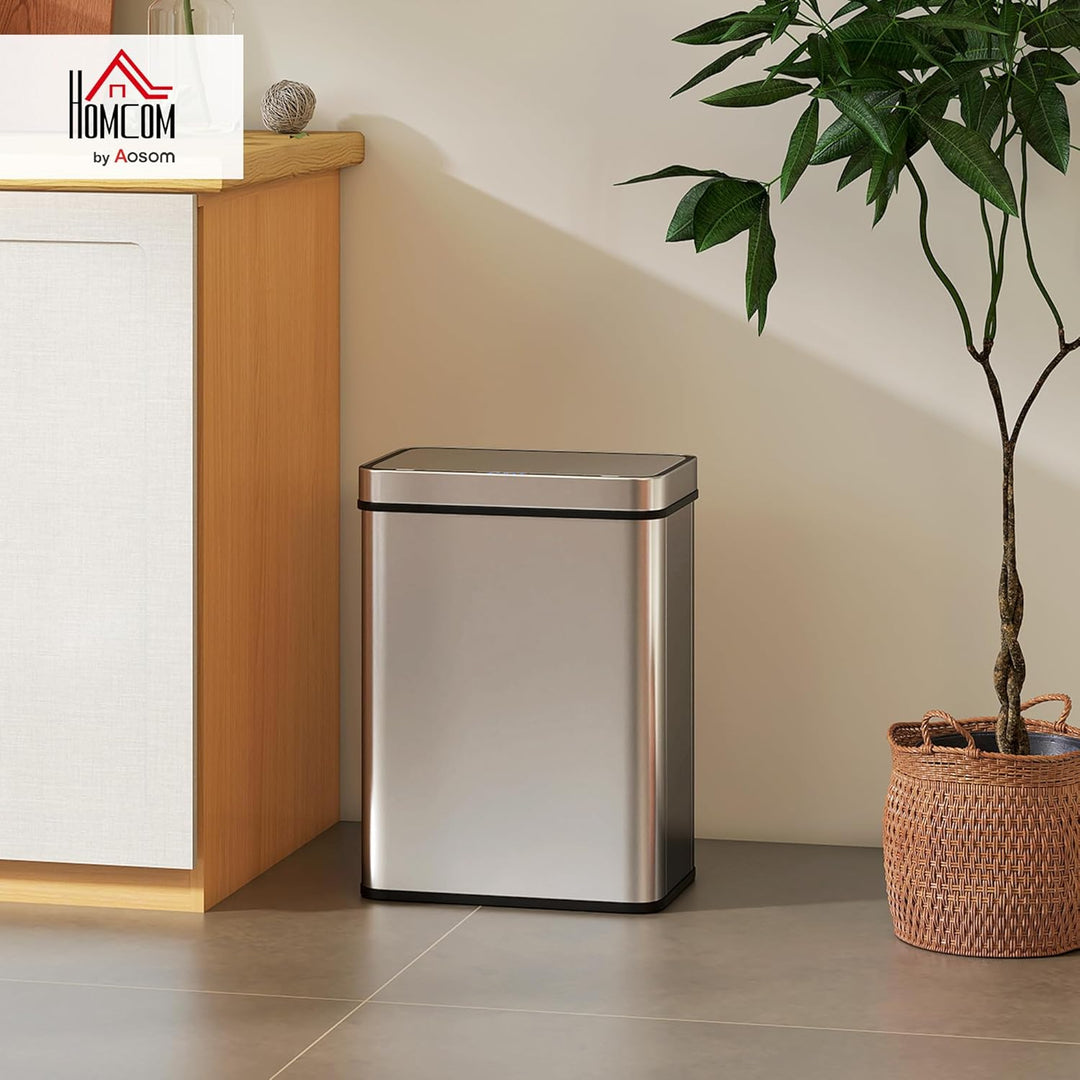 HOMCOM Mülleimer mit Sensor 50L Edelstahl Leiser Automatischer Abfalleimer mit Soft-Close-Deckel, Fi