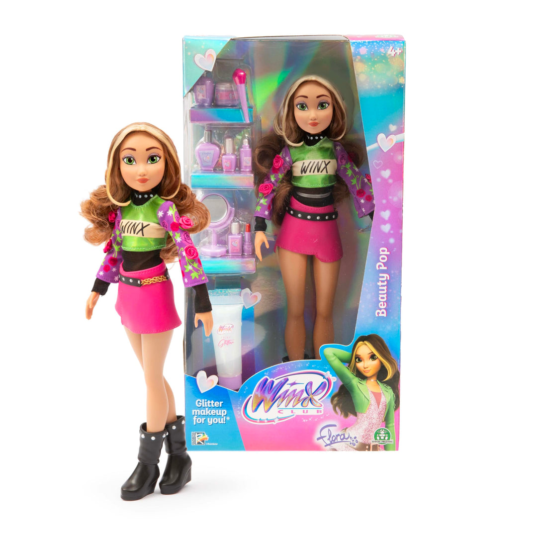 Winx Club Beauty Pop Doll – Flora with Fashion Concert Outfit & Glitter Gel – Fully Articulated Fair