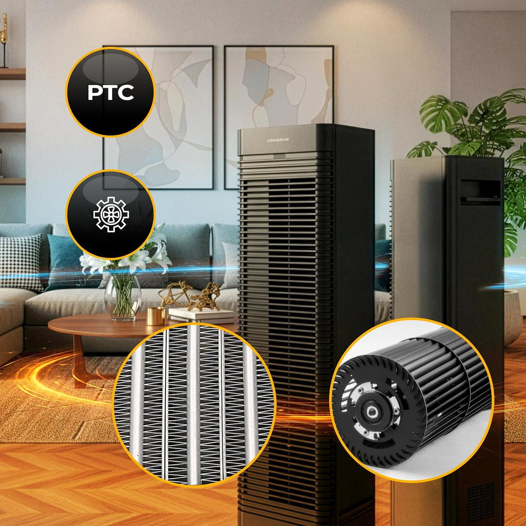 CoolHeat Keramik-PTC Heizlüfter 2000W WiFi 2-in-1 – Heizungslüfter & Turmventilator, 80° Oszillation
