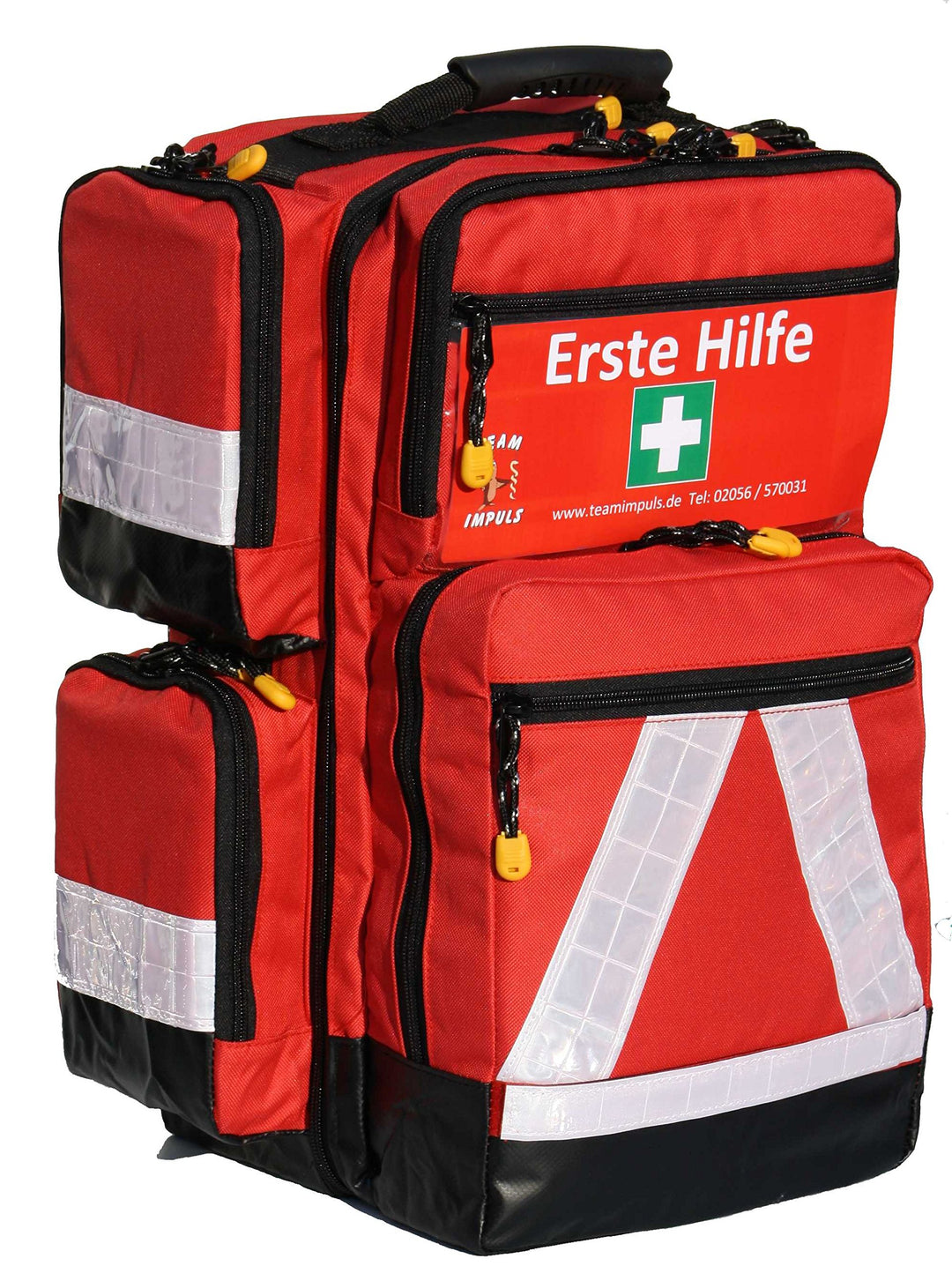 Team Impuls - Notfallrucksack - rot - Nylon - LEER - mit 4 Aussentaschen - Gr. L