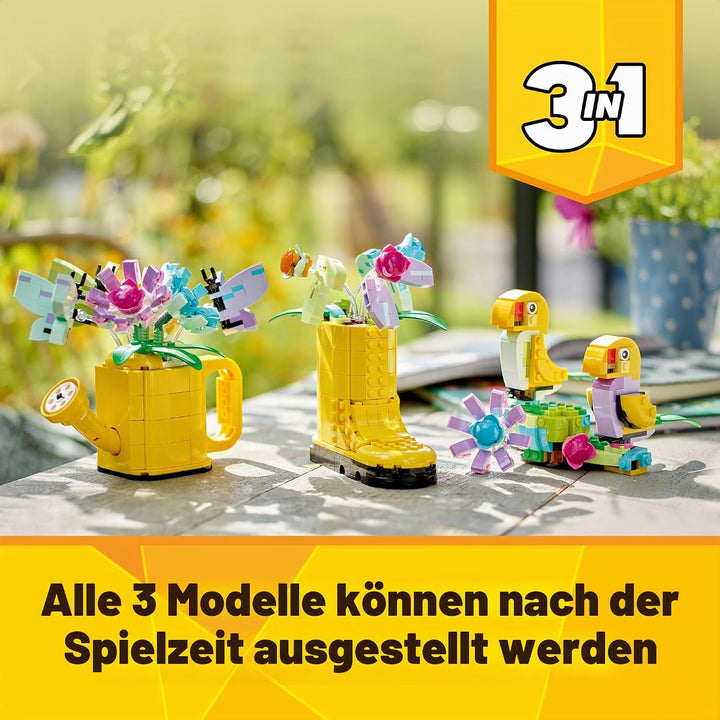 LEGO Creator 3in1 Giesskanne mit Blumen Set, Kinderzimmer-Deko, Baue eine Giesskanne &amp; 40747 Creator