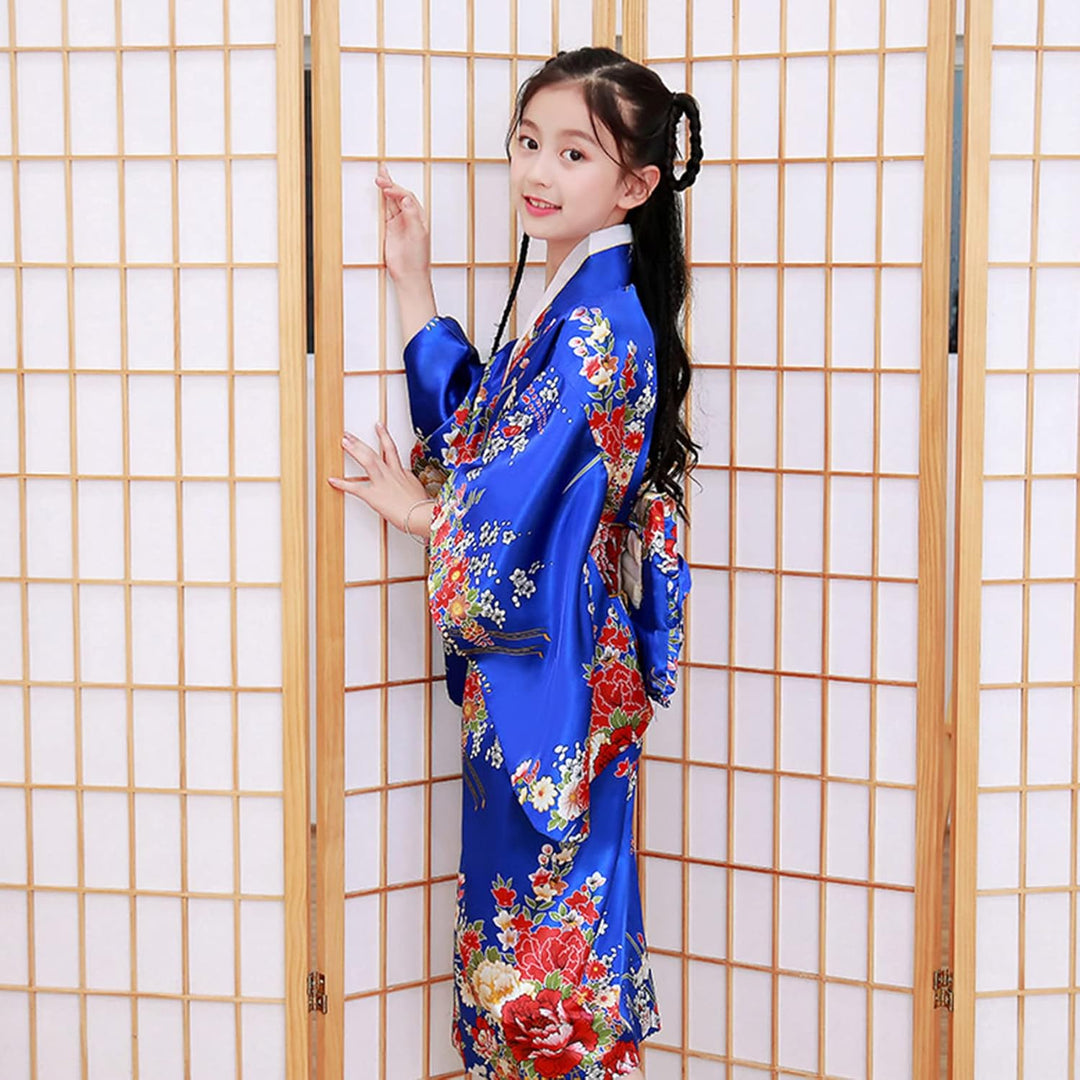 KRUIHAN Japanische Kimono Kinder,Satin Kimono Kleid,Kimono Morgenmantel Japanisch Kinder,Mädchen Fas