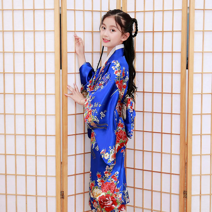 KRUIHAN Japanische Kimono Kinder,Satin Kimono Kleid,Kimono Morgenmantel Japanisch Kinder,Mädchen Fas