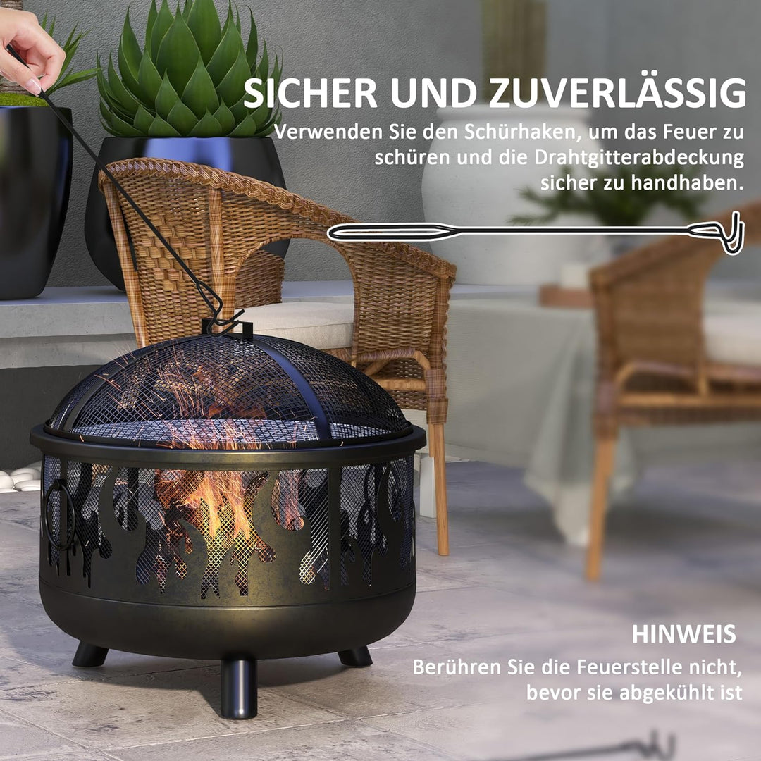 Outsunny 2-in-1 Feuerschale Feuerkorb Feuerstelle mit Funkenschutz Grillrost für Garten BBQ Metall S