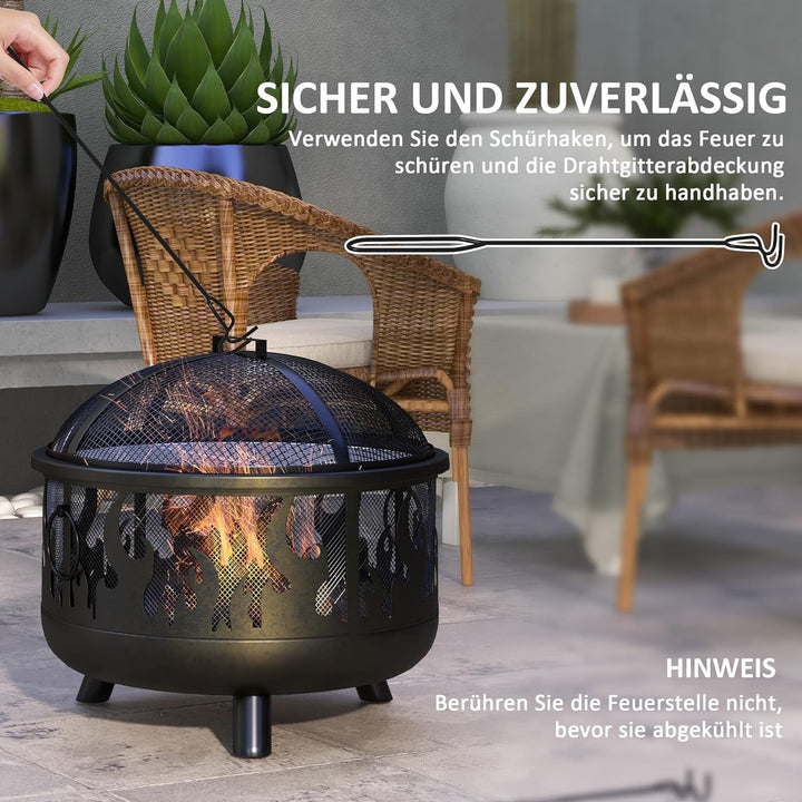 Outsunny 2-in-1 Feuerschale Feuerkorb Feuerstelle mit Funkenschutz Grillrost für Garten BBQ Metall S