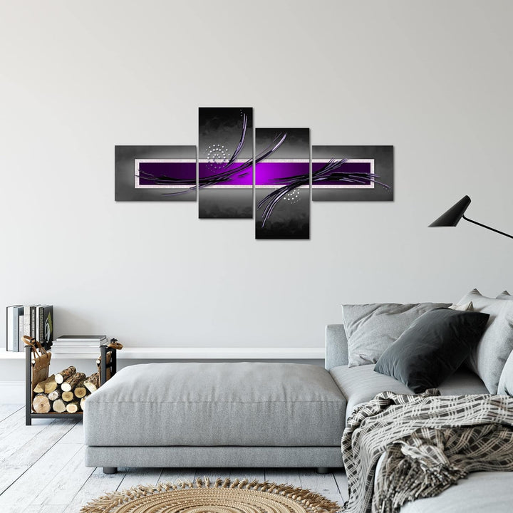 Runa Art Wandbilder Set XXL Abstrakt Wohnzimmer Schlafzimmer Grau Lila Violett 4 Teilig - Made in Ge