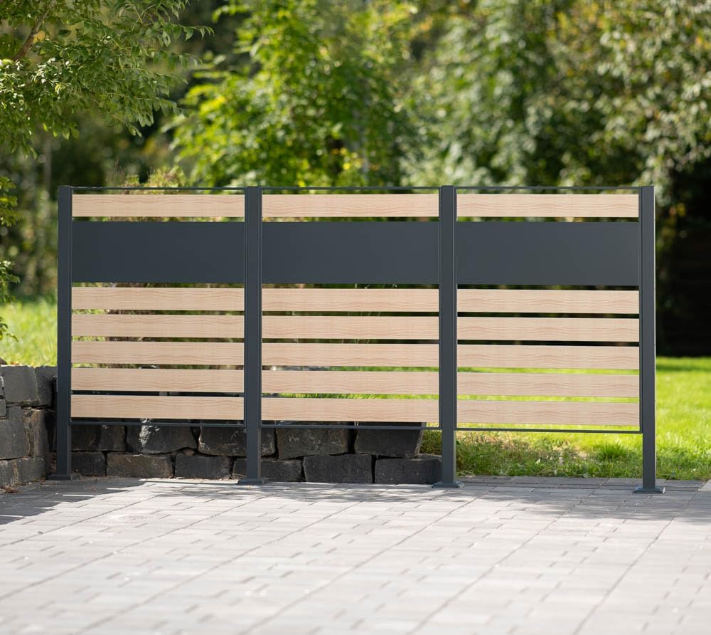WESTMANN 3er Mülltonnenverkleidung Planum | Metall 240x80x120 cm Grau/Braun | Mülltonnen Sichtschutz