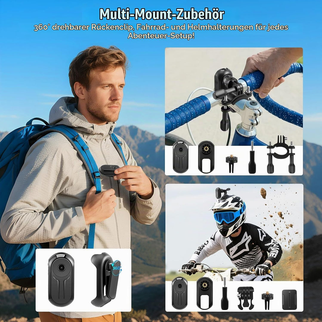 Bodycam, Mini Action Cam mit 64 GB Speicherkarte 1080P Wearable Actionkameras Wasserdichter POV Kame