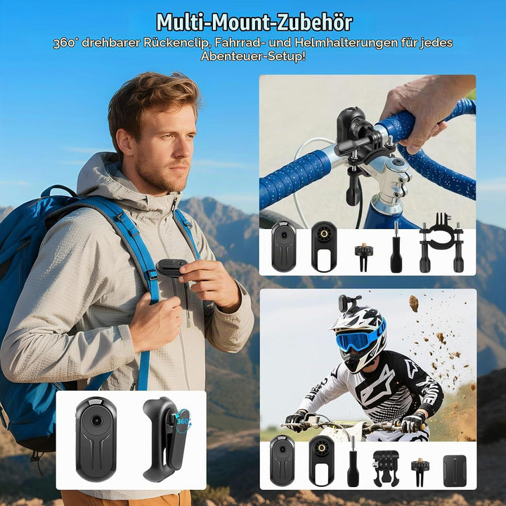 Bodycam, Mini Action Cam mit 64 GB Speicherkarte 1080P Wearable Actionkameras Wasserdichter POV Kame