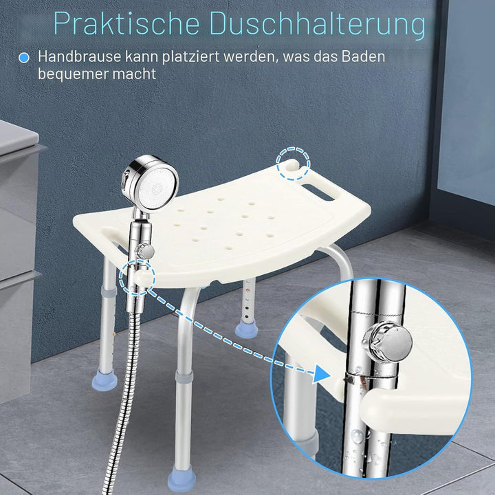 Sonnewelt Duschhocker Duschstuhl Belastung 136kg 8-Fach höhenverstellbar Badhockerund 35-55 cm Anti-