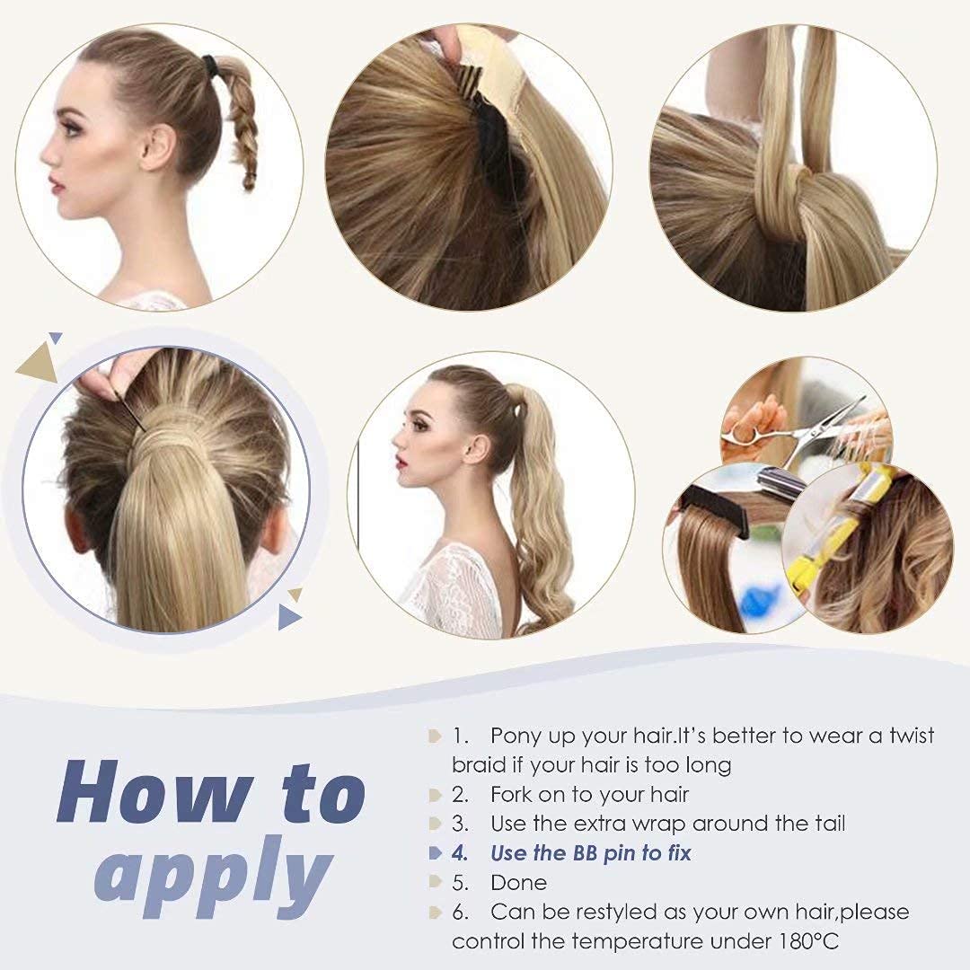 LaaVoo Ponytail Extensions Echthaar Blond 30cm Zopf Haarverlängerung Remy Human Hair Glatt #60 Plati