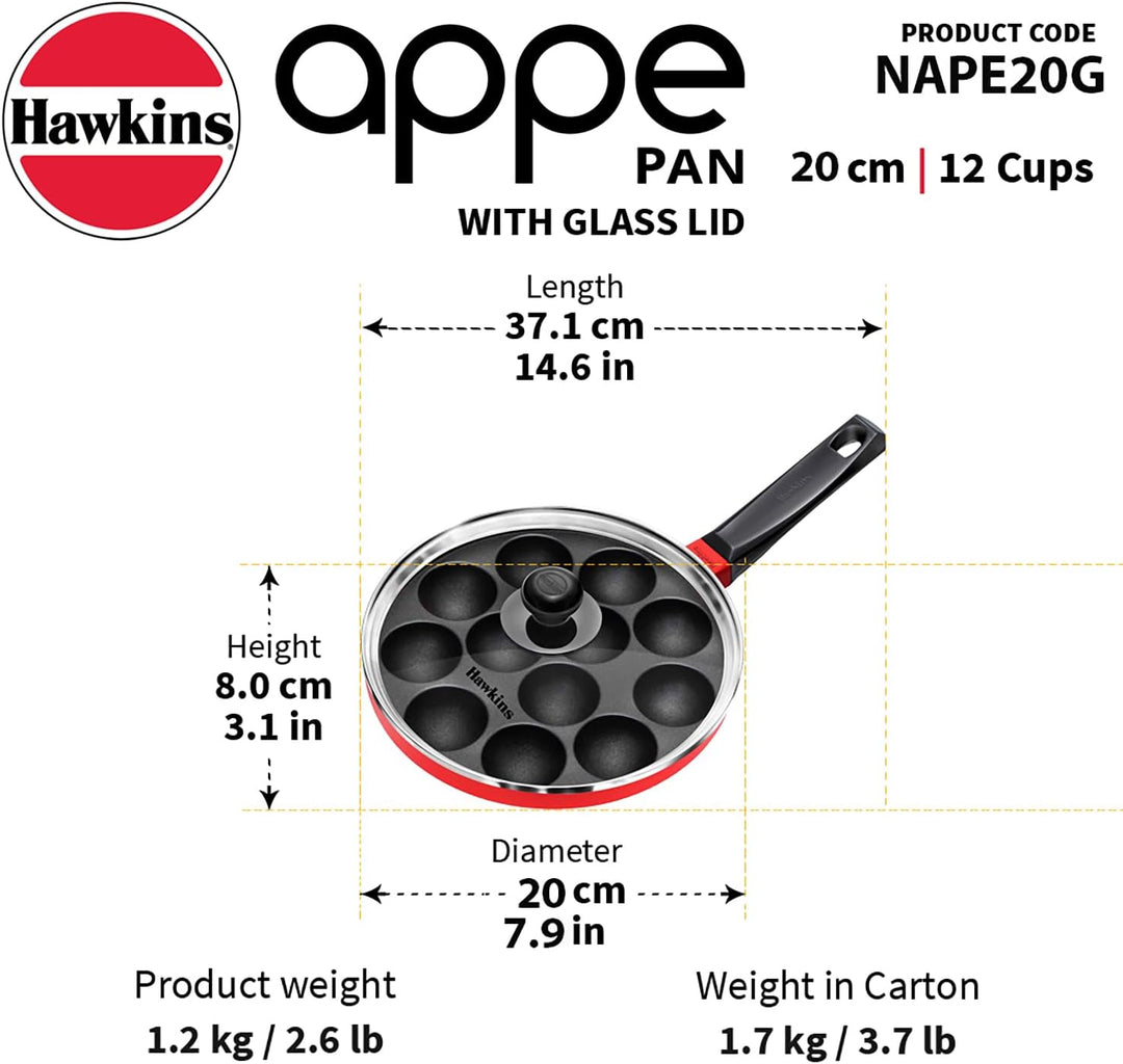 HAWKINS Antihaft-Appe-Pfanne mit Glasdeckel, 12 Tassen, Durchmesser 22 cm, Schwarz (NAPE22G), Standa