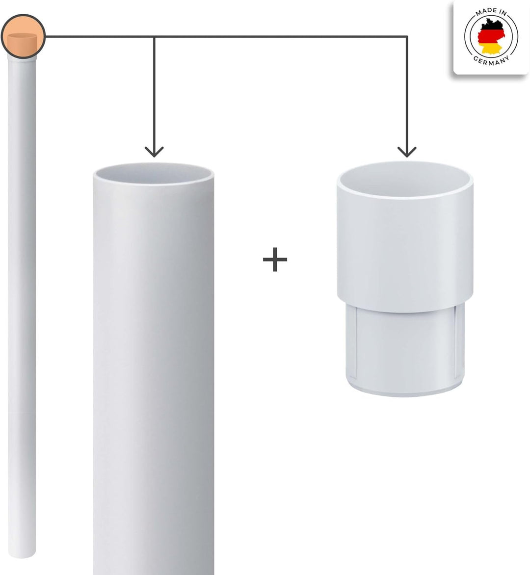 INEFA Fallrohr Kunststoff 200cm DN100 / 100mm, Weiss, Dachrinnenzubehör, einfache Steckmontage, Made