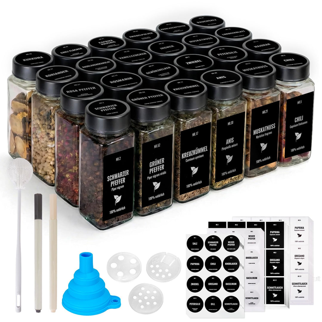 Gewürzgläser Eckig 24er Set, 120ml Gewürzstreuer Mit Edelstahl Drehdeckel, Gewürzbehälter Gewürz Org