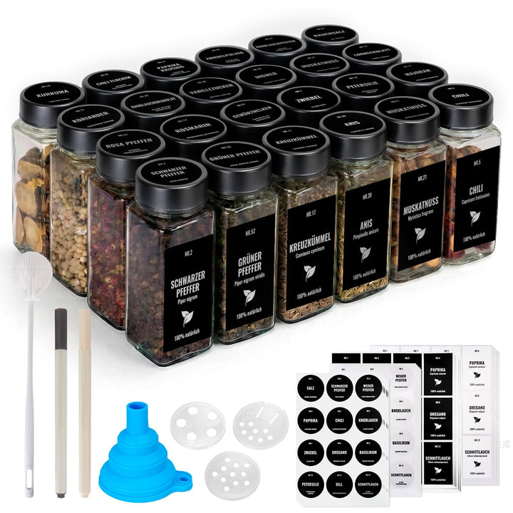Gewürzgläser Eckig 24er Set, 120ml Gewürzstreuer Mit Edelstahl Drehdeckel, Gewürzbehälter Gewürz Org