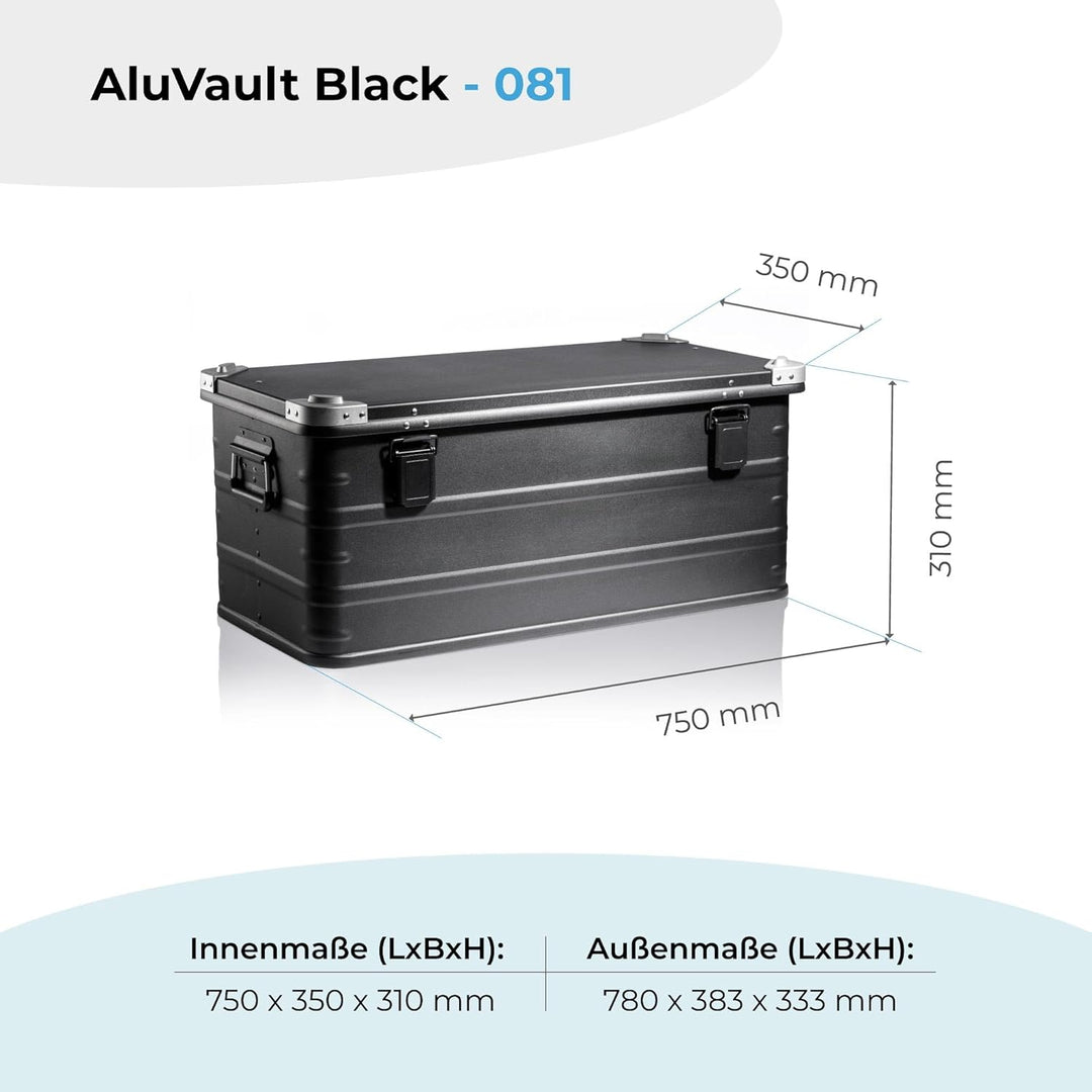 AluVault 081L – Alubox mit Deckel, Aluminium Aufbewahrungsbox, Alukiste, Spritzwassergeschützt, Stau