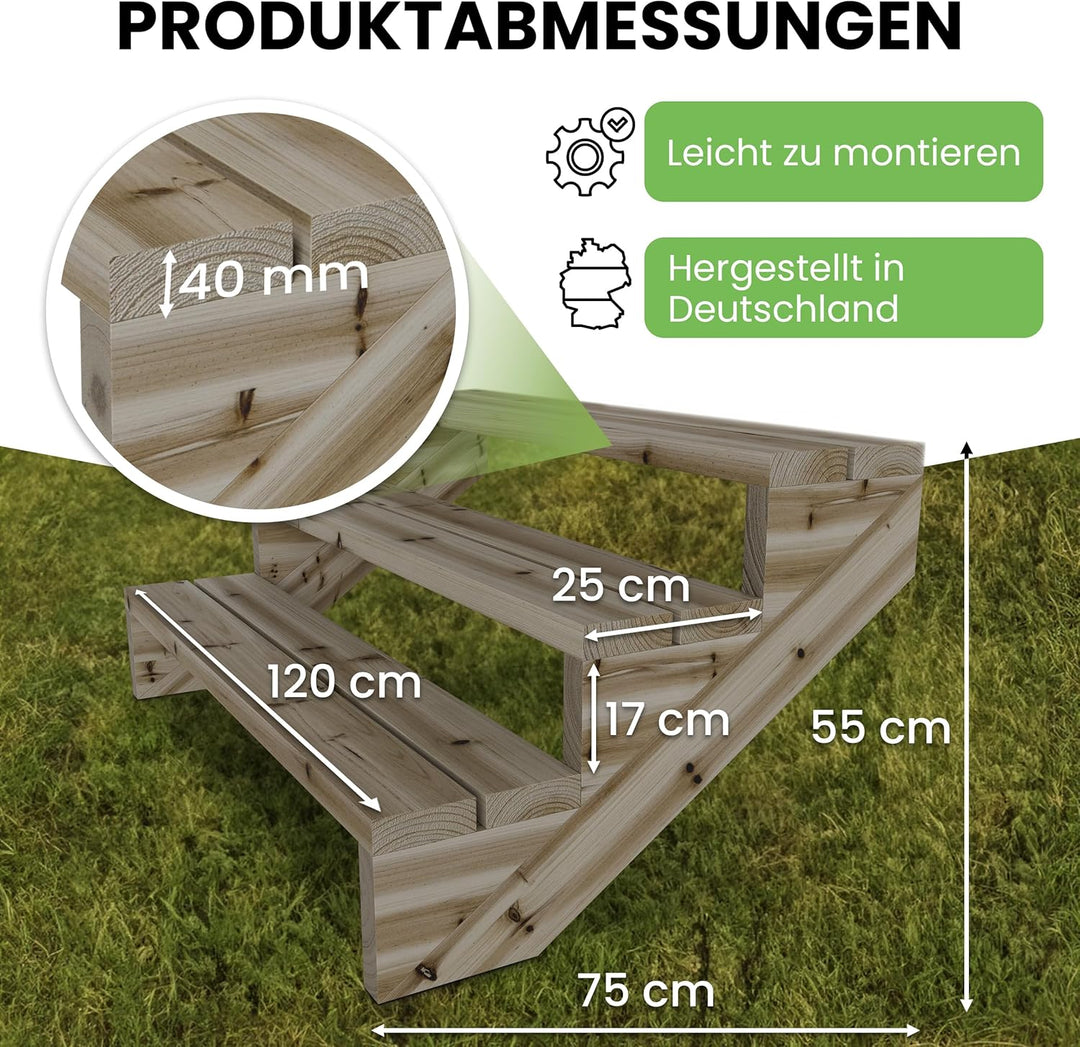 Gartenwelt Riegelsberger Terrassentreppe Breite 120 cm Treppe mit 3 Stufen Geschosshöhe 55 cm Massiv