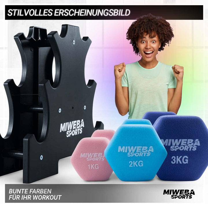Miweba Sports Hanteln Set Neopren & Vinyl NKH120 - Kurzhantel Set 2 x 1 kg | 2 x 2 kg | 2 x 3 kg | 𝐏