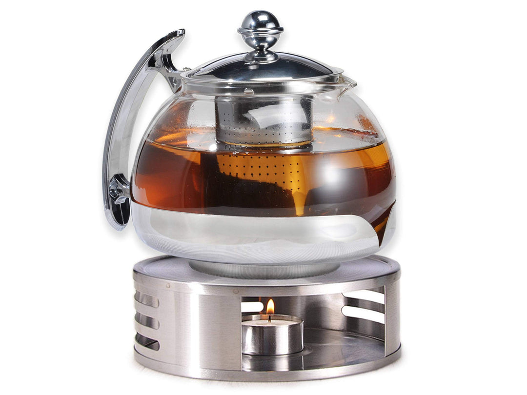 Gravidus Teekannen Set Glas mit Siebeinsatz und Stövchen - 1,2 Liter - Teewwärmer & Teebereiter - Te