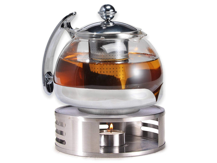 Gravidus Teekannen Set Glas mit Siebeinsatz und Stövchen - 1,2 Liter - Teewwärmer & Teebereiter - Te