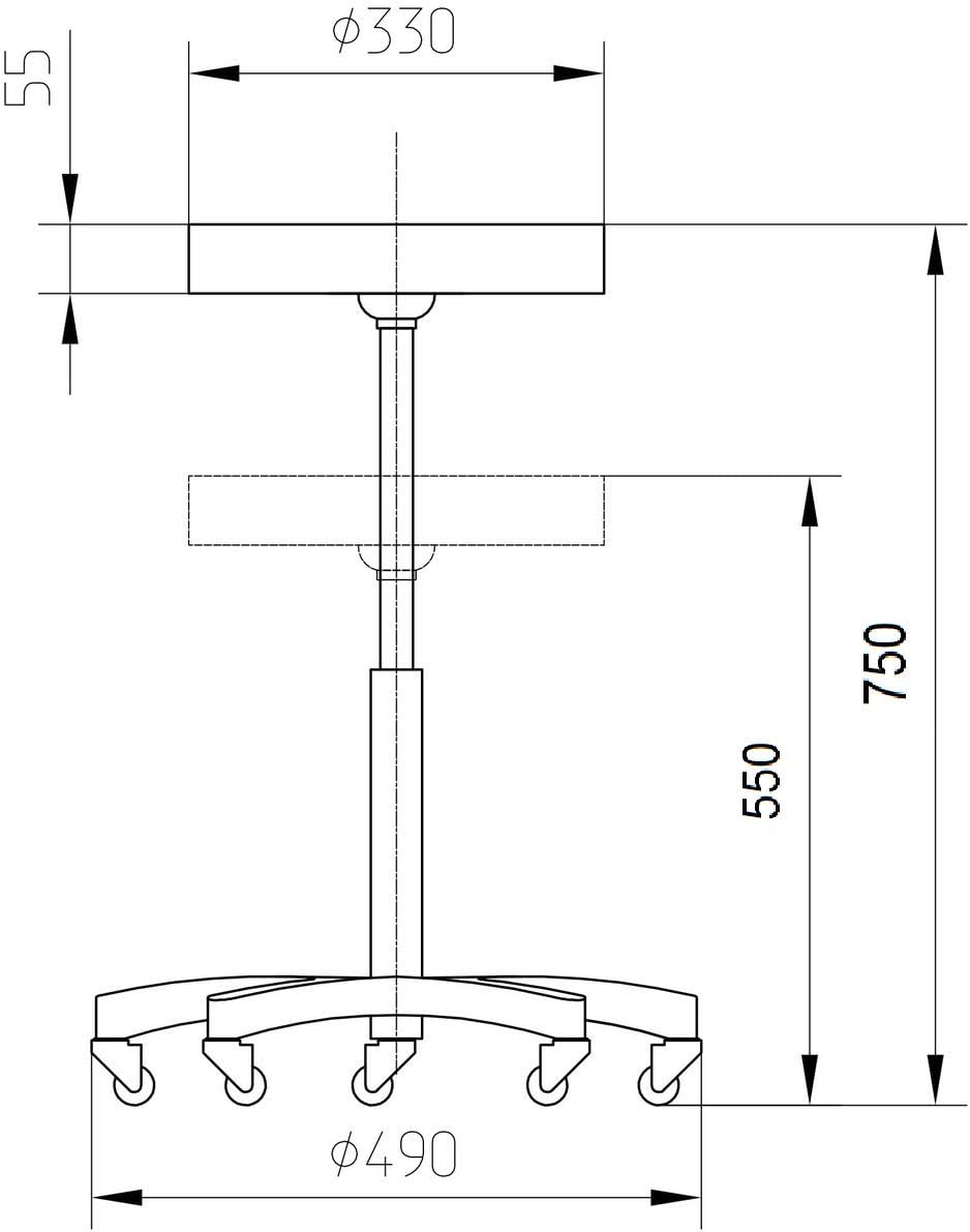 VAKON SALON - Rundocker auf hochwertigen Rollen - höhenverstellbarer Drehhocker 55-75 cm, Rollhocker