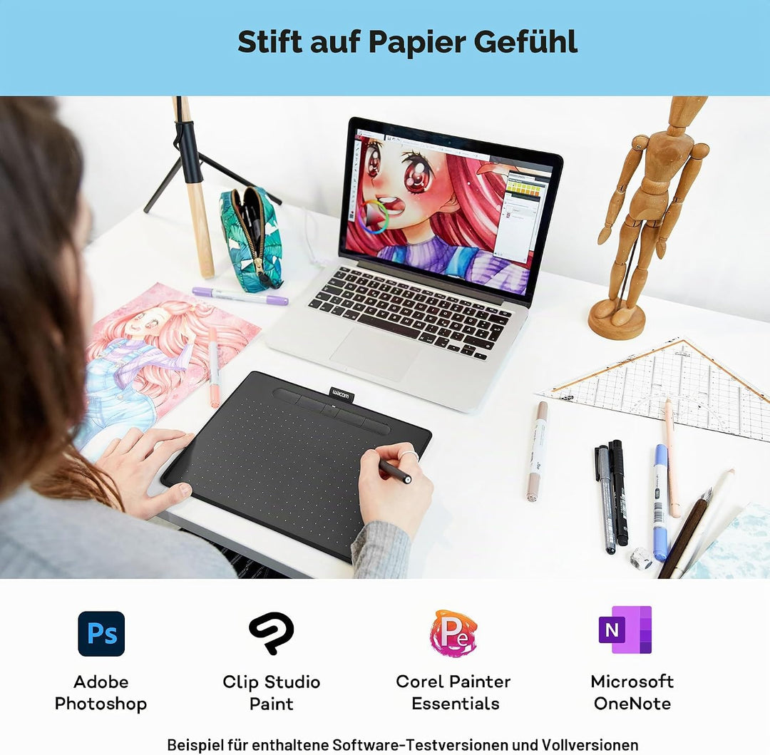 Wacom Intuos Comfort Plus Kabelgebundenes PB M – Grafiktablett (WiFi, Ethernet) CTL-6100WLK-S schwar