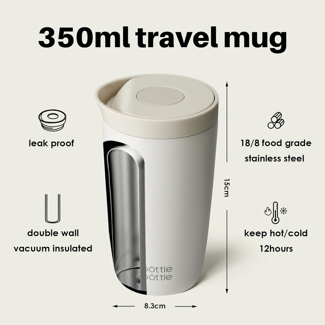 BOTTLE BOTTLE Thermobecher 350ml für Kaffee oder Tee, auslaufsicher und Easy Quick-Press-Verschluss,