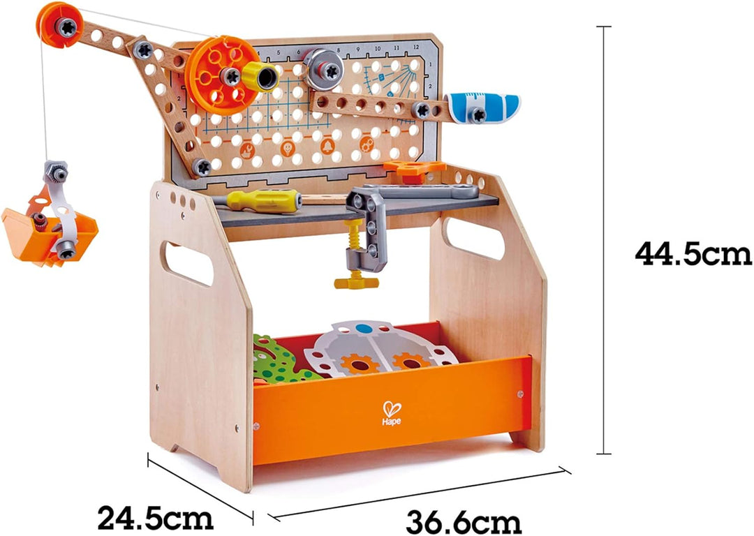 Hape Junior Inventor Tüftler-Arbeitstisch Experimentierset, Mint-Spielzeug, ab 4 Jahre 36 x 24,5 x 4