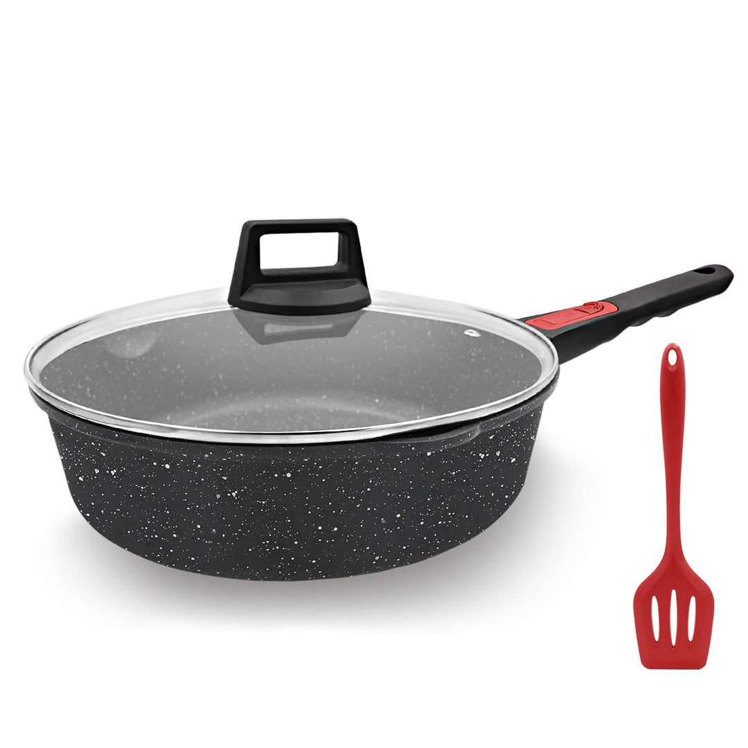 Antihaft Pfanne 28cm Bratpfanne mit Deckel 4.3L Beschichtet pfanne mit Abnehmbarer Griff, Geeignet f
